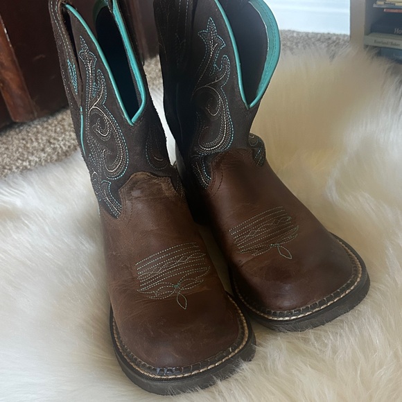 Ariat Shoes - Ariat Brown and Teal Western Boots Fat Baby